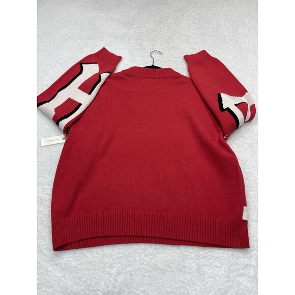 Anthropologie Maeve Sweater Oversize Red Graphic Monogram Comfy Boho Sz XXS NWT - Picture 7 of 13